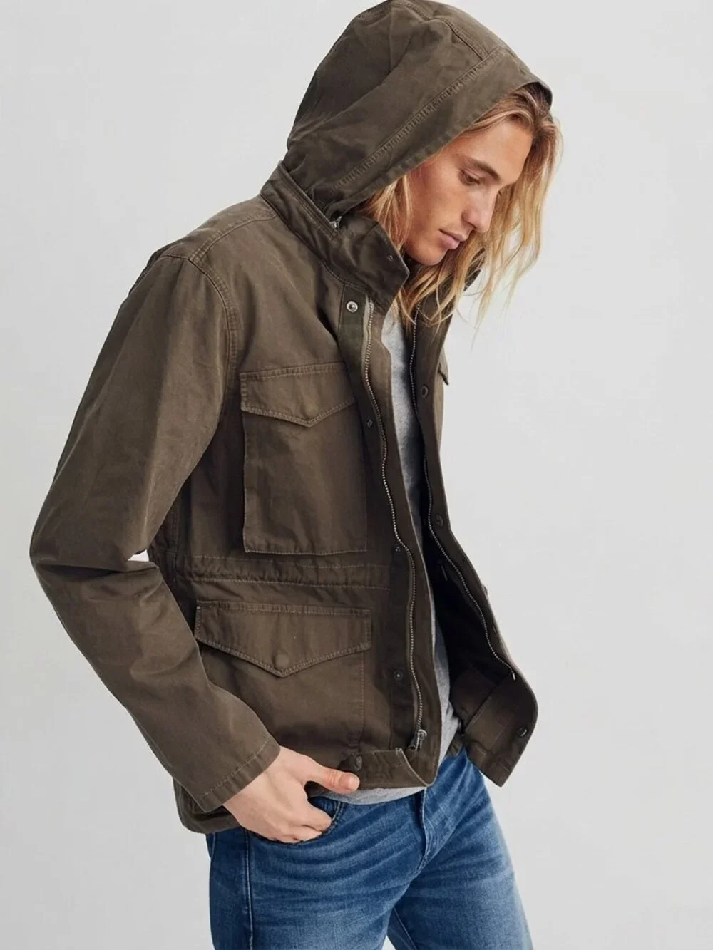 Madewell Men's Cargo Green Field Utility Cotton Hooded Jacket XXL 39516